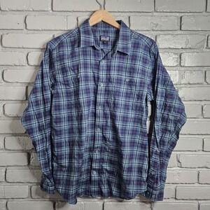 Patagonia Worn Wear Shirt Mens M Flannel Organic Cotton Blue Plaid 53837